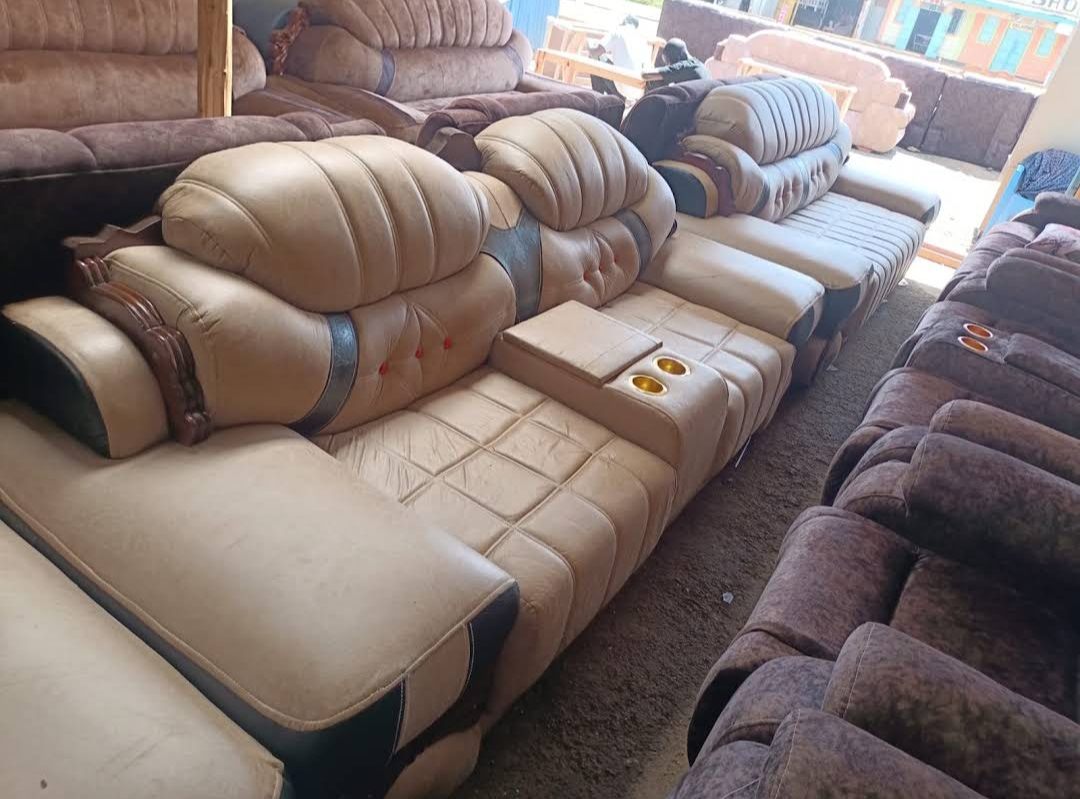 Cream and brown leather recliner sofa sets