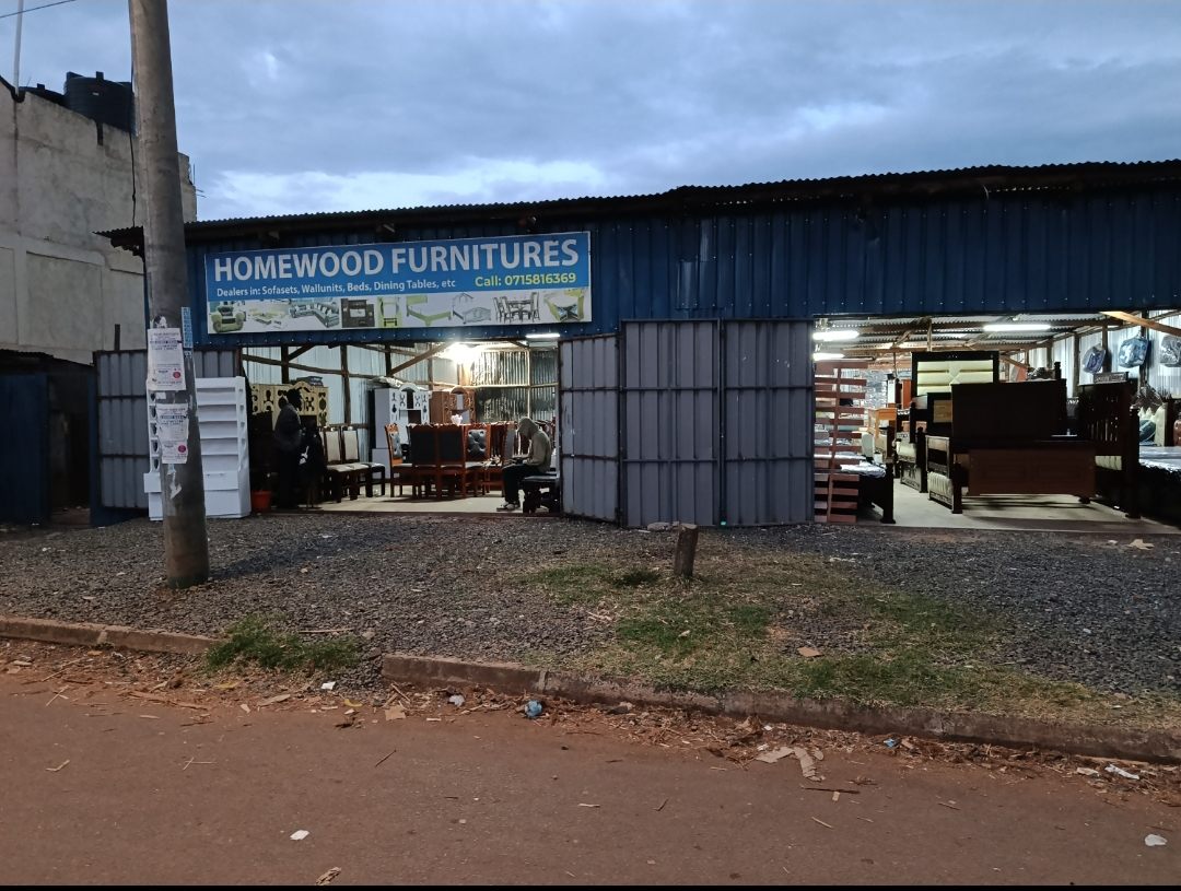 The Homewood Furnitures shopfront on the Kitale–Cherangani Road, with furniture displayed in open bays