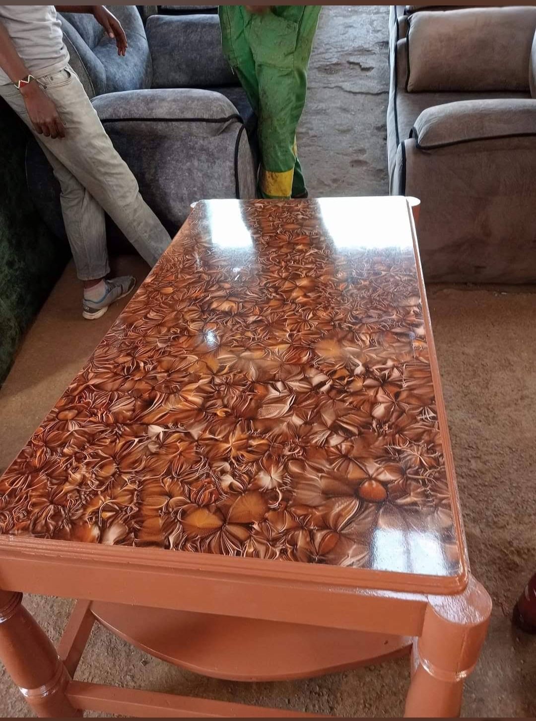 Glossy copper epoxy-resin coffee table